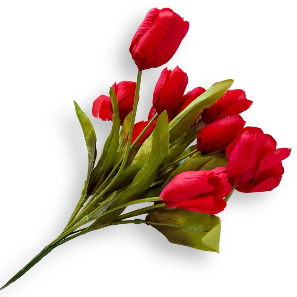 13 Red Silk Tulips Flowers Spring Summer Table Floral Arrangement Faux Florals